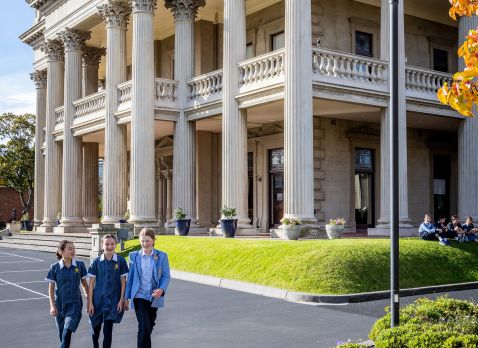 Senior School Students Walking in front of Mansion Three