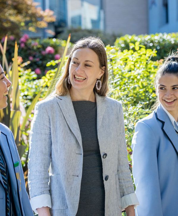 Holly with Senior School Students outside Teacher Garden