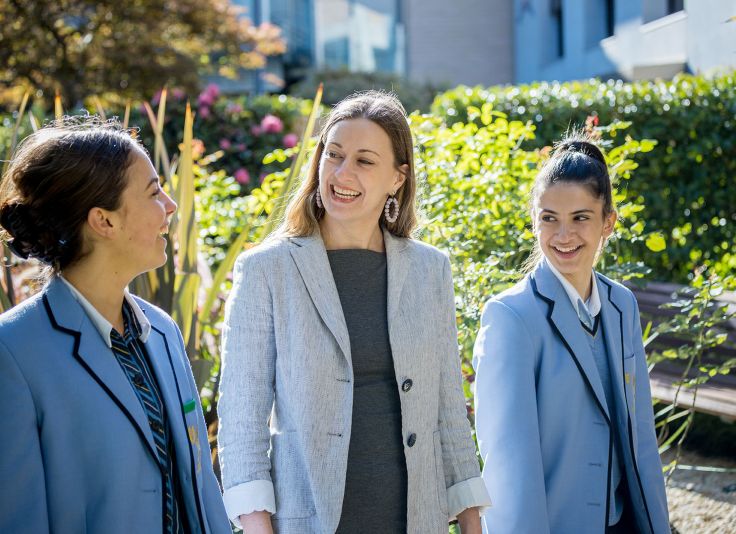Holly with Senior School Students outside Teacher Garden